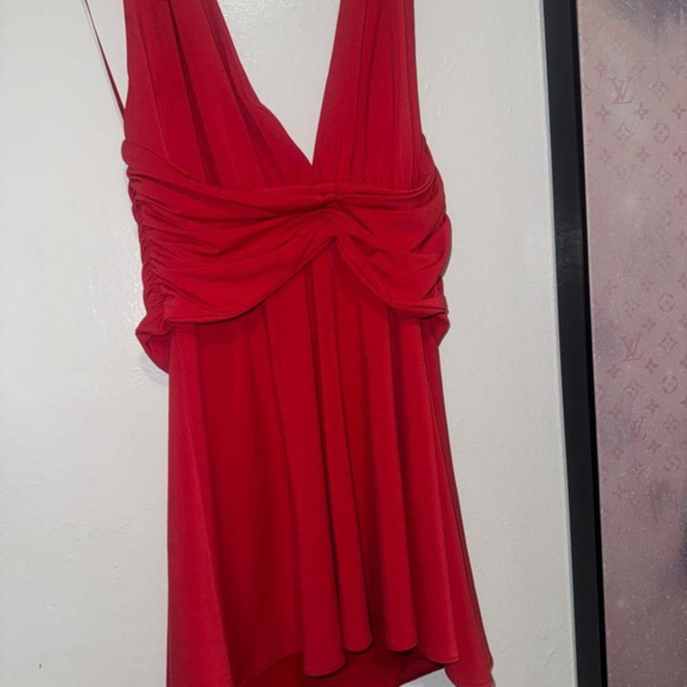 Elegant Red Cocktail Dress Draped Ruched Evening Party Dress Size M”